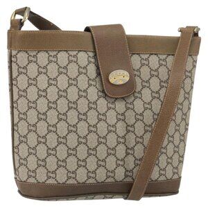 Authentic GUCCI GG Plus Supreme Shoulder Bag PVC Beige Gold